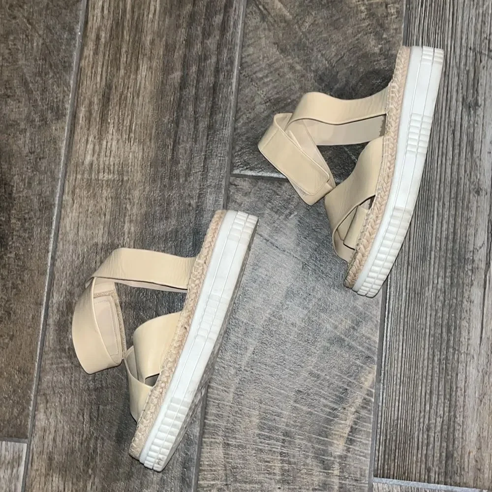 Franco Sarto nude leather ankle strap platform sandals